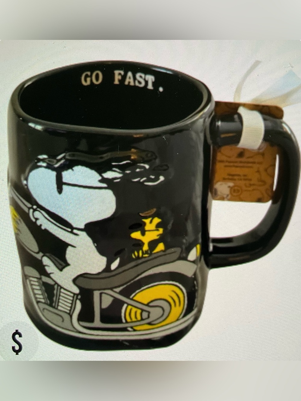 Rae Dunn Black and Yellow "Go Fast" Motorcycle Mug